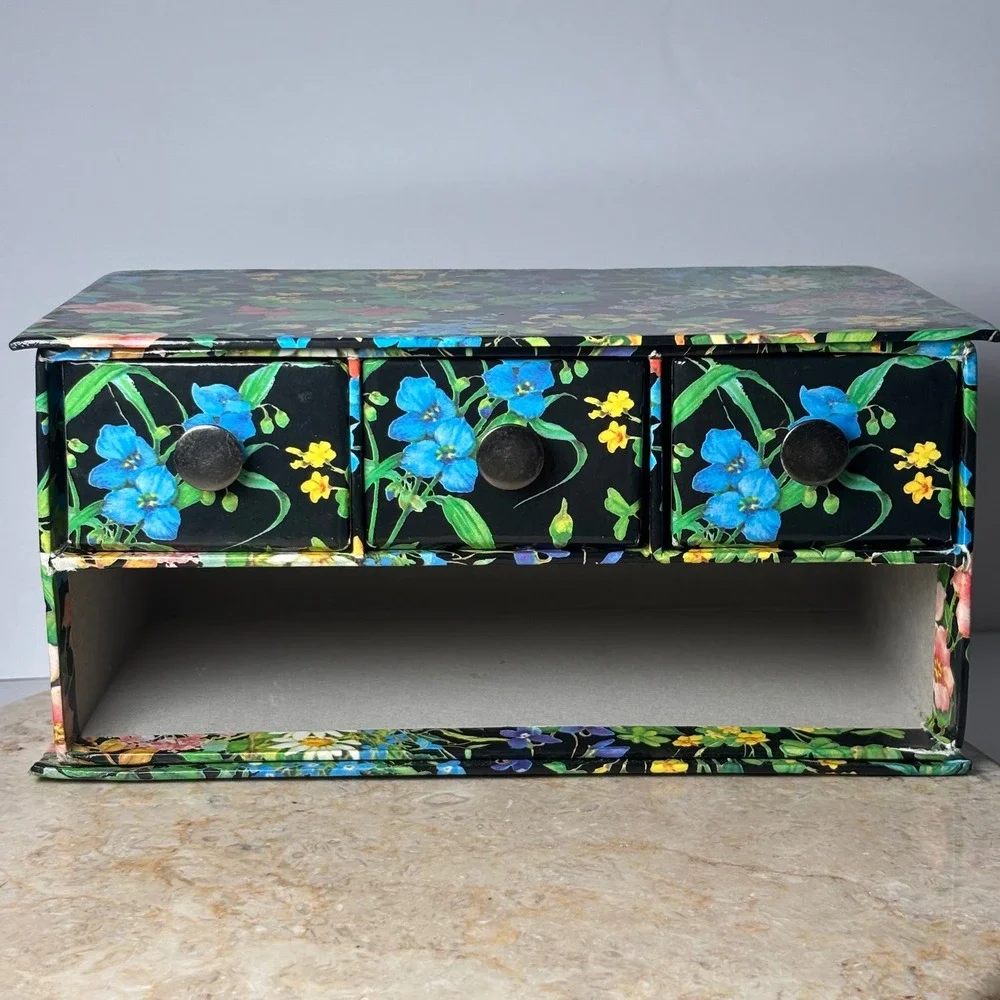 Vintage Floral Botanical 4 Drawer Jewelry Chest Organizer Boho Retro Cottage